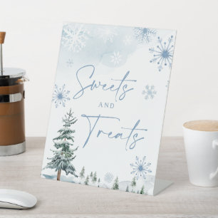 スイーツとトリートの看板、ブルーテーブルの看板 台座サイン