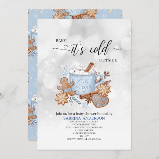 スイーツとベビーベビーシャワー外は冷たいイン 招待状 (正面/裏面)