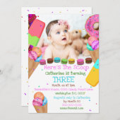 スイーツアイスクリーム写真ANY AGE誕生パーティー 招待状 (正面/裏面)