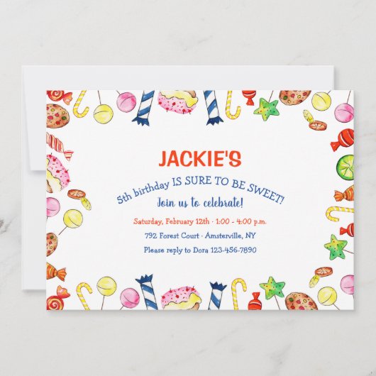 スイーツアンドトリートバースデーパーティー 招待状 (正面)