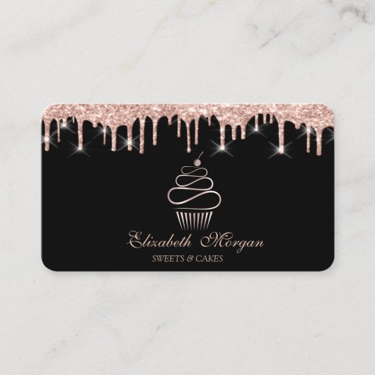 スイーツカップケーキバラ金ゴールドドリップスブラック 名刺 (正面)