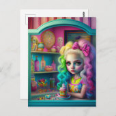 スイーツカラフル店はがき髪の人形 ポストカード (正面/裏面)