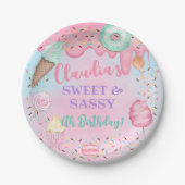 スイーツキャンディ女の子の誕生日紙プレート、任意の年齢。 ペーパープレート (正面)