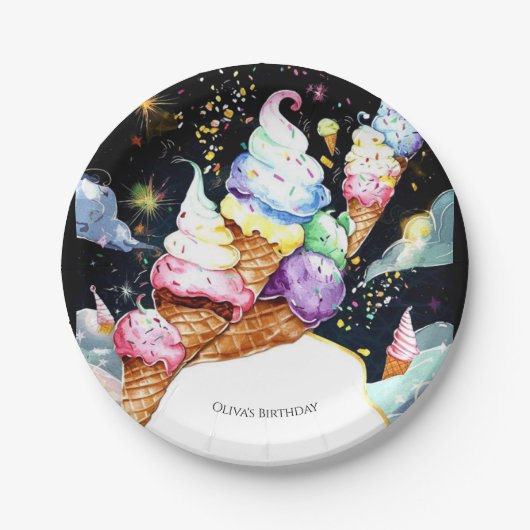 スイーツシンプルクリーミーアイスクリーム誕生日 ペーパープレート (正面)