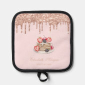 スイーツパンケーキバラ金ゴールドドリップスベーカリーピンク 鍋敷き (正面)