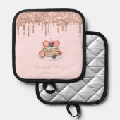 スイーツパンケーキバラ金ゴールドドリップスベーカリーピンク 鍋敷き (正面/裏面)