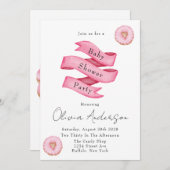 スイーツピンクバナードーナツ赤ちゃんシャワーパーティー 招待状 (正面/裏面)