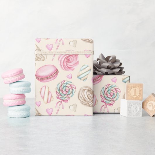 スイーツピンク水彩パターン ラッピングペーパー (ベビーシャワー)