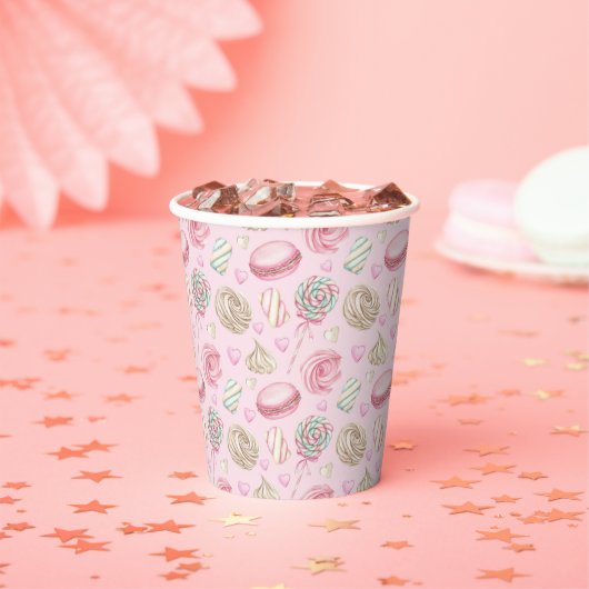 スイーツピンク水彩パターン 紙コップ (インサイチュ)