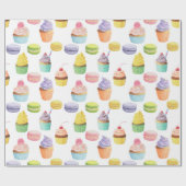 スイーツ柄のカップケーキやマカロン ラッピングペーパー (フラット)