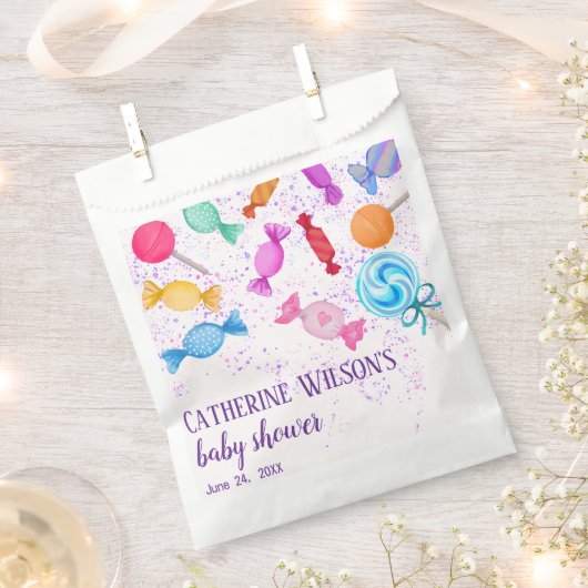 スイーツ棒つきキャンデーキャンディランドベビーシャワー フェイバーバッグ (クリップ留めされた状態)