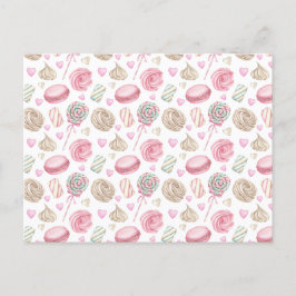 スイーツ ピンク ウォーターカラー パターン ポストカード