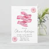 スイーツ ピンク バナー ドーナツ ベビーシャワー パーティー 招待状 (スタンド正面)