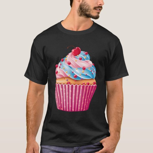 スイーツKカップケーキ振りかける模様デザート食品 Tシャツ (正面)