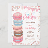 スイートお祝いマカルーンガールバースデーパーティー 招待状 (正面)