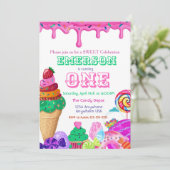 スイートお祝い、キャンディランド、キャンディスイーツドーナツ 招待状 (スタンド正面)