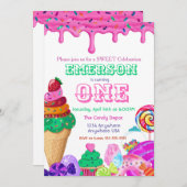 スイートお祝い、キャンディランド、キャンディスイーツドーナツ 招待状 (正面/裏面)