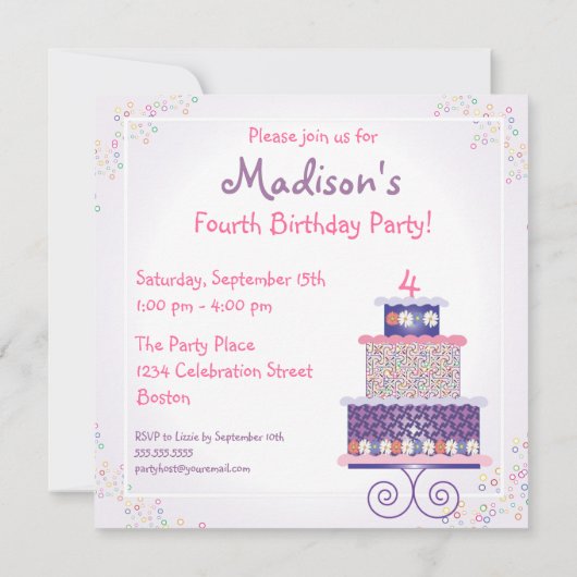 スイートお誕生日ケーキ誕生日パーティーの招待 招待状 (裏面)