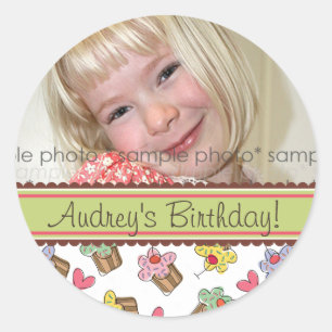 スイートさくらんぼカップケーキ誕生日ギフトラベルシール ラウンドシール