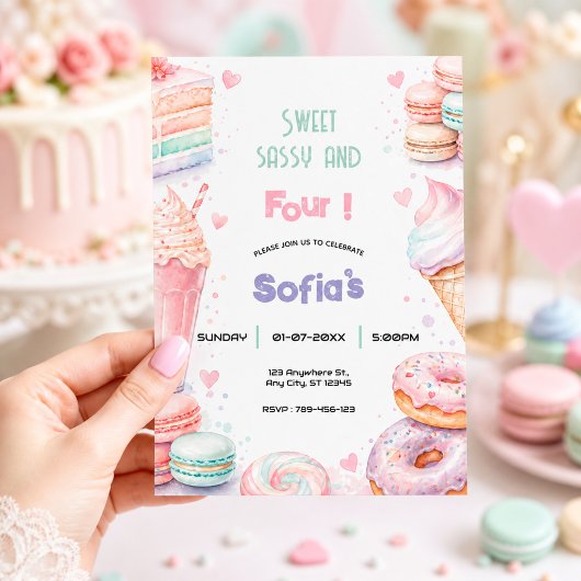 スイートでサッシーな誕生日パーティー パステルカラーの女の子 かわいい 招待状