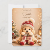 スイートで居心地の良いクリスマスグリーティング・パピーカード 招待状 (正面)