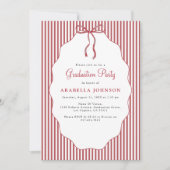 スイートなピンストライプの赤いリボン 卒業式 招待状 (正面)