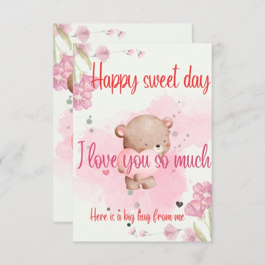 スイートな1日を私の愛 - ロマンチックなピンクのグリーティング サンキューカード (正面/裏面)