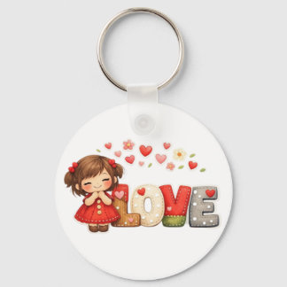 スイートな"LOVE"ハートとちびガールスローピロー キーホルダー