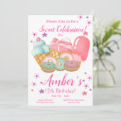 スイートアイスクリーム、ドーナツ誕生日、任意の年齢 招待状 (スタンド正面)