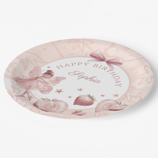 スイートアストロベリーフェアリーガール誕生日へようこそ ペーパープレート (アングル)