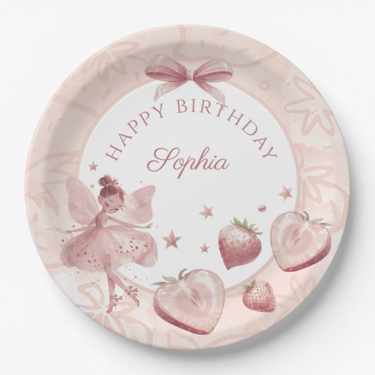 スイートアストロベリーフェアリーガール誕生日へようこそ ペーパープレート (正面)