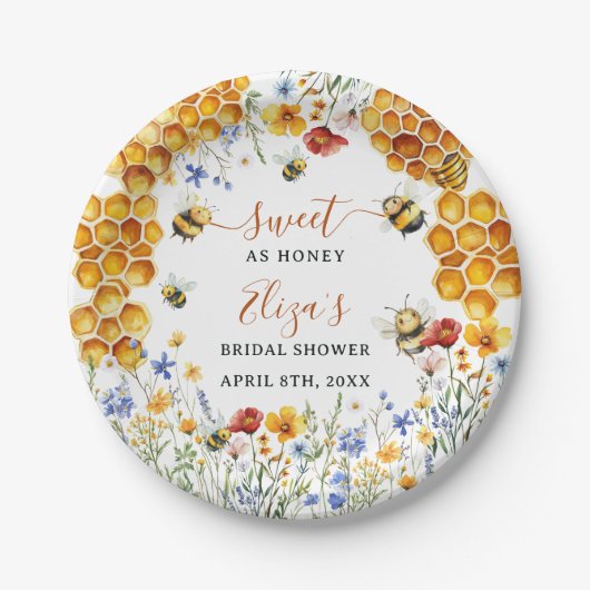 スイートアハニービーワイルドフラワーシックブライダルシャワー ペーパープレート (正面)