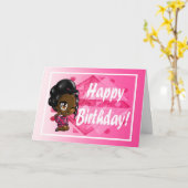 スイートアフリカンアメリカンガール誕生日 カード (黄色い花)