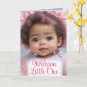 スイートアフリカンアメリカン乳児ガールウェルカムベビー カード (黄色い花)
