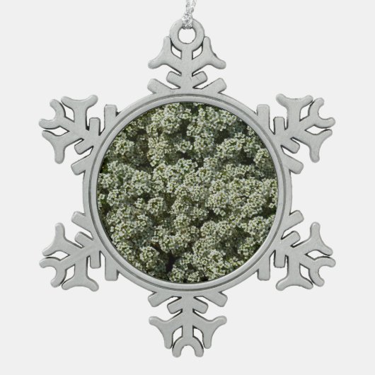 スイートアリスサムフラワーホワイトフローラ スノーフレークピューターオーナメント (正面)