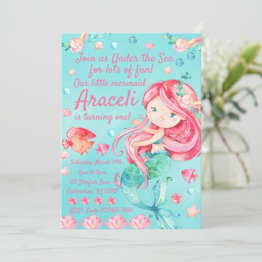 スイートアンダーザシーピンクマーメイドガールズ誕生日 招待状 (スタンド正面)