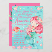 スイートアンダーザシーピンクマーメイドガールズ誕生日 招待状 (正面/裏面)