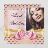 スイートアンドファブルースピンク金ゴールド水玉模様誕生日 招待状 (正面/裏面)