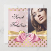 スイートアンドファブルースピンク金ゴールド水玉模様誕生日 招待状 (正面)