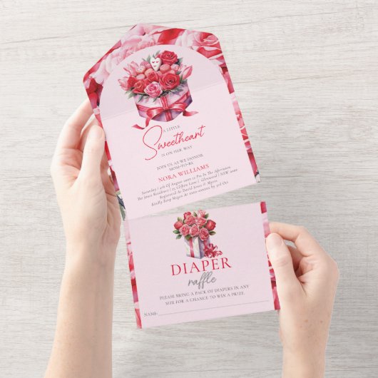 スイートアートフローラアーチベイビーシャワーおむつラッフル オールインワン招待状 (貼ってはがせる)
