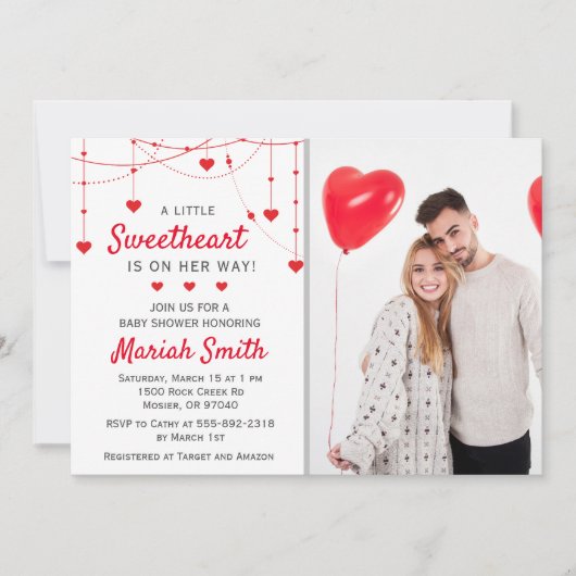 スイートアートヴァレンタイン2月の女の子の少年のベビーシャワー 招待状 (正面)