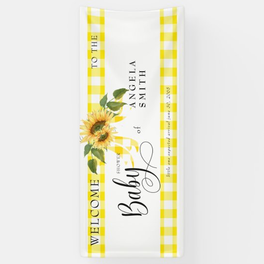 スイートイエロージンガムひまわり赤ちゃんシャワーへようこそ 横断幕 (縦)
