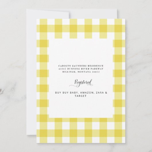 スイートイエロージンジャムヒマワリ赤ちゃんシャワーII 招待状 (裏面)