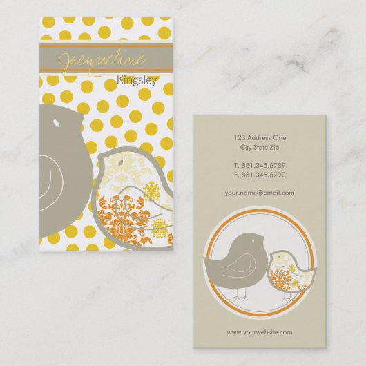 スイートイエローダマスクヒナの水玉模様お洒落ズ 名刺 (正面/裏面)