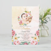 スイートイエローピンクフラワーガーデンバプテスマ招待状 招待状 (スタンド正面)