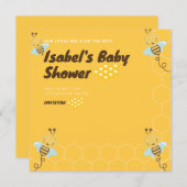 スイートイエロー金ゴールドハニービーフローラベビーシャワー 招待状 (正面/裏面)