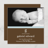 スイートイニシャル男の赤ちゃん誕生発表 案内状 (正面/裏面)