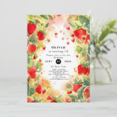 スイートウォーターカラーカラフルイチゴ誕生日 招待状 (スタンド正面)