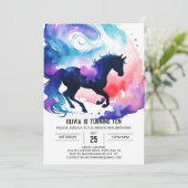 スイートウォーターカラーキッズホース誕生日 招待状 (スタンド正面)