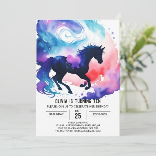 スイートウォーターカラーキッズホース誕生日 招待状 (スタンド正面)
